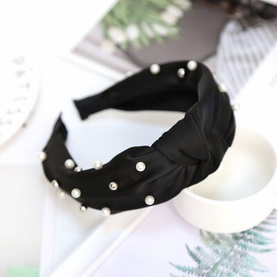 Nouvelle maille fil perle perlée belle bandeau corée cheveux accessoires pour femmes fleur nœuds Double noeud large bandeau: A