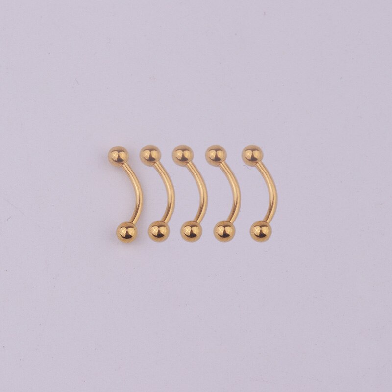1pcs/lot 6/8/10mm Surgical Steel 3mm Ball Eyebrow Piercing Curved Barbell Lip Ring Snug Daith Helix Rook Earring: Gold / bar length 6mm