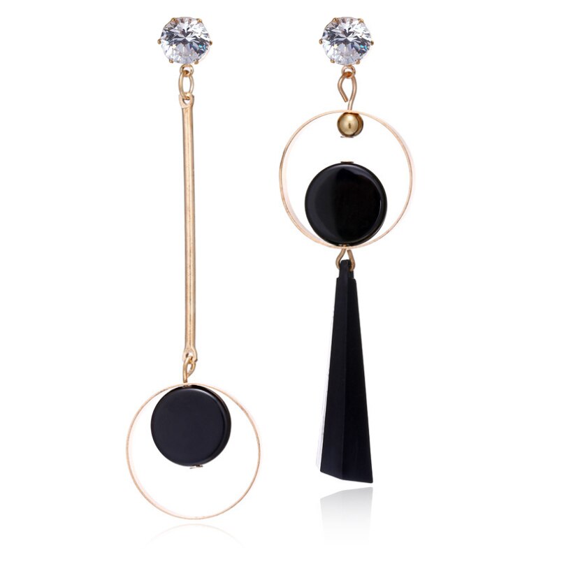 Pendientes colgantes de flor de Metal de Color negro Rock para mujer, aretes geométricos redondos con forma de corazón, hoja, mariposa, cristal, de joyas de: Color dorado