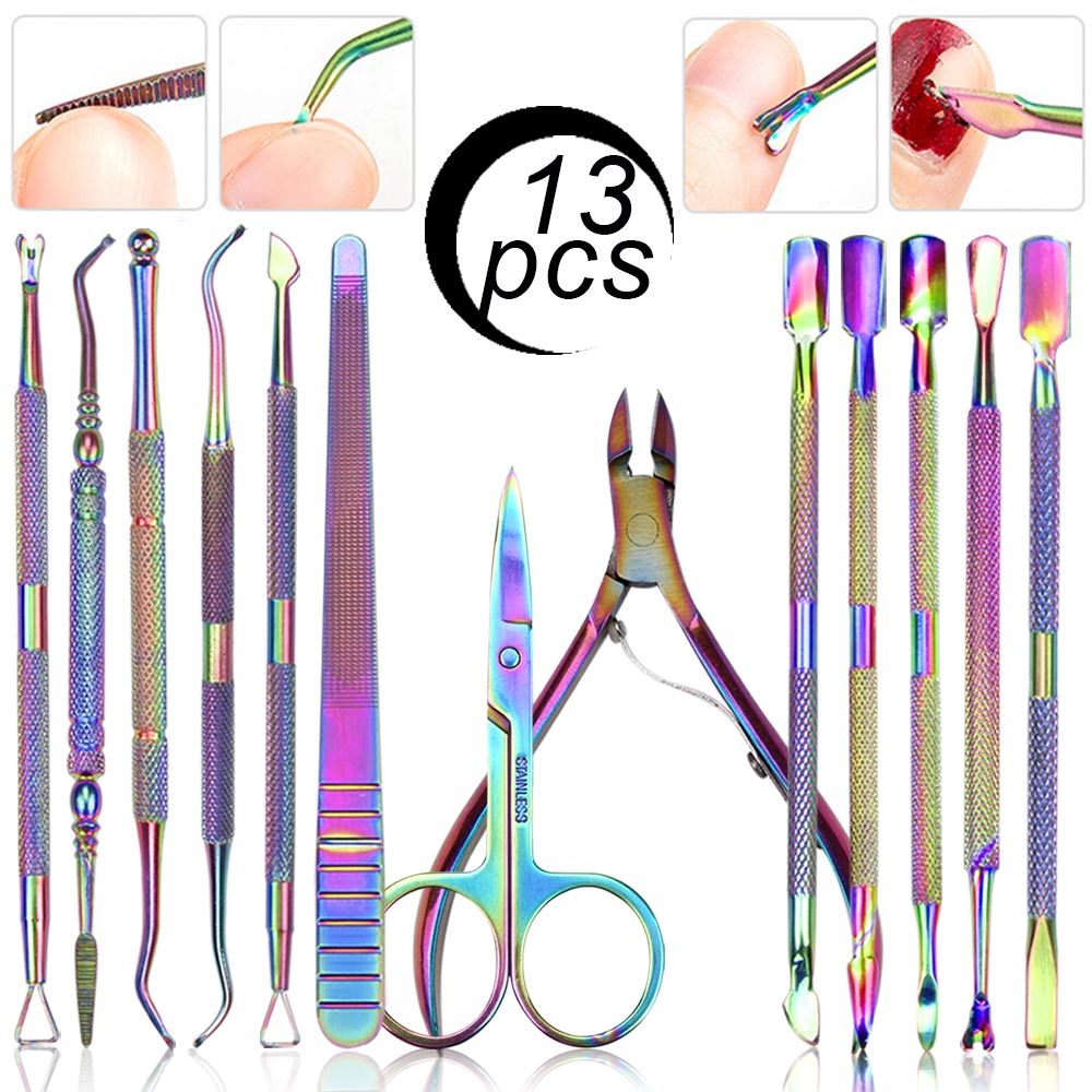 Removedor de cutículas, tijeras de manicura, empujador de cutículas, tijeras de piel muerta, pinzas de cutículas de acero inoxidable, juego de manicura, herramientas para uñas