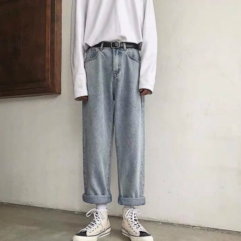 jeans herre fast enkel ankellang fritid Plus størrelse 3xl løse herre denimbukser bf streetwear årgang ulzzang: Blå / Xxxl