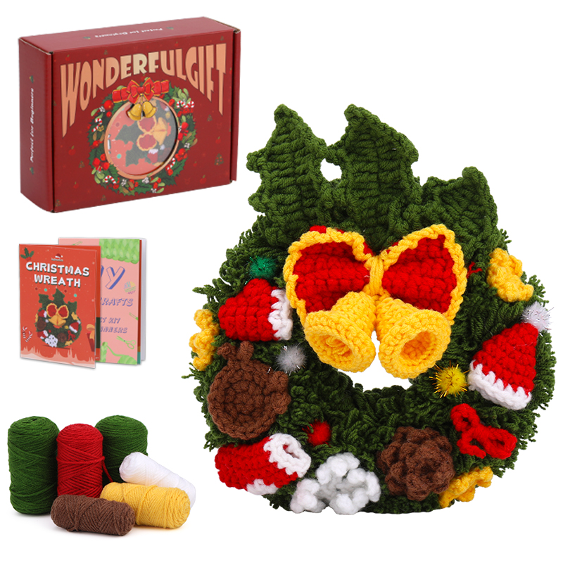 MIUSIE Kit de iniciación de ganchillo navideño, kit completo de tejido artesanal con hilos de ganchos de ganchillo, tutoriales de vídeo para de bricolaje