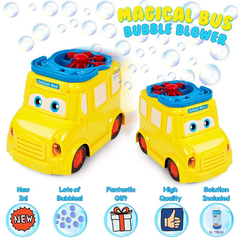 Bubble Machine for Kids Automatic Bubble Blower for Toddlers and Babies Fun School Bus Bubble Maker for Indoor Outdoor