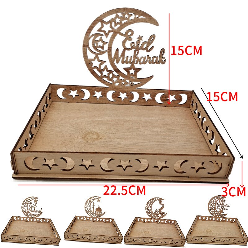 Eid Mubarak Wooden Food Tray Ornament Islamic Muslim Party Decoration For Home 2022 Ramadan Kareem Eid Al Adha Supplies