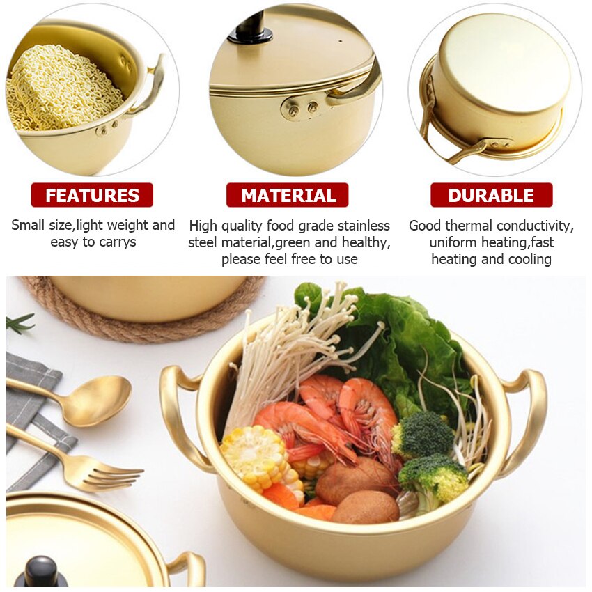 Memdoo 14/18cm ramen macarronetes panelas coreano panela de sopa cozinhar pote de aço inoxidável pote de comida para bebê rápido aquecimento para cozinha