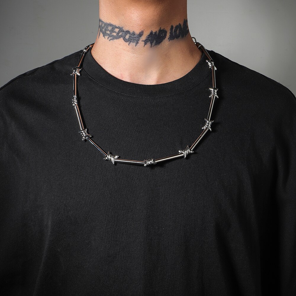 Collar de alambre de púas estilo Hip Hop para mujer, pulsera con cadenas para pantalón, joyería Harajuku Punk gótica, Gargantilla Unisex