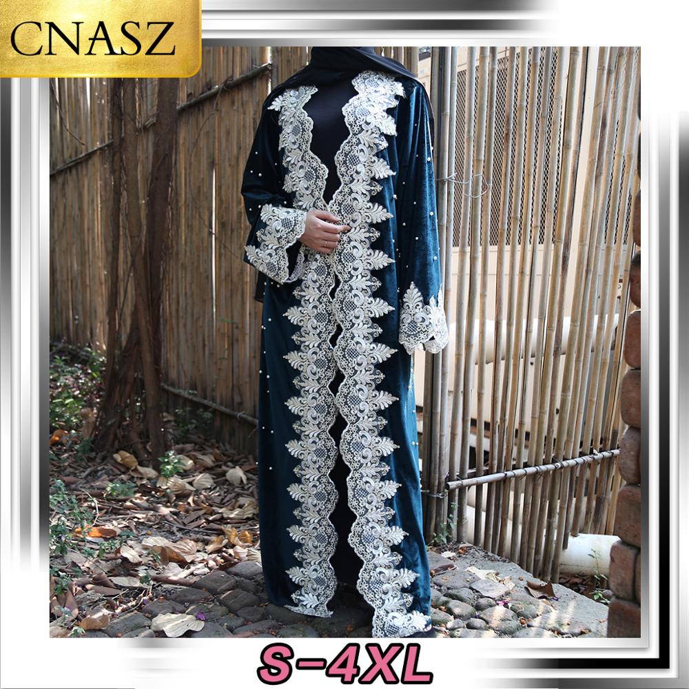 dernière Abaya dentelle en vrac couture perlé or velours Cardigan dubaï Robe islamique turquie moyen-orient