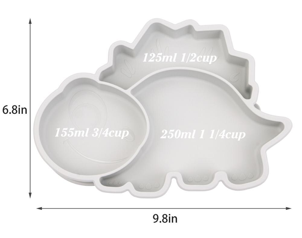 Platos de silicona de grado alimenticio platos de dinosaurio platos de cena para niños para autoalimentación de niños pequeños: Gris
