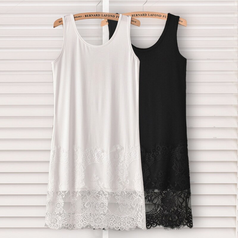 Neue Sommer Ärmellose frauen Grundlegende Rutscht Schwarz und Weiß Farbe Tank Allgleiches Rutscht Unterkleid Modal Full Slips Spitze Unten
