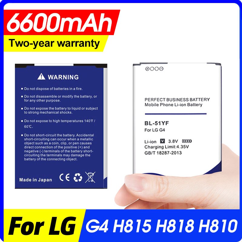 6600 mah bl -51yf bl51yf batteri för lg  g4 h815 h818 h819 vs999 f500s f500k f500l h811 v32