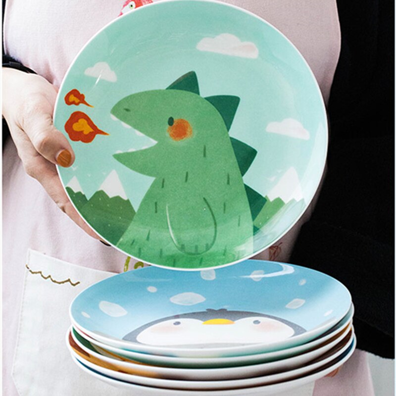Children's Ceramic Dinner Plate Cartoon Animation Bone China Round Bowl Household Kitchen Supplies Cute Fruit Plate