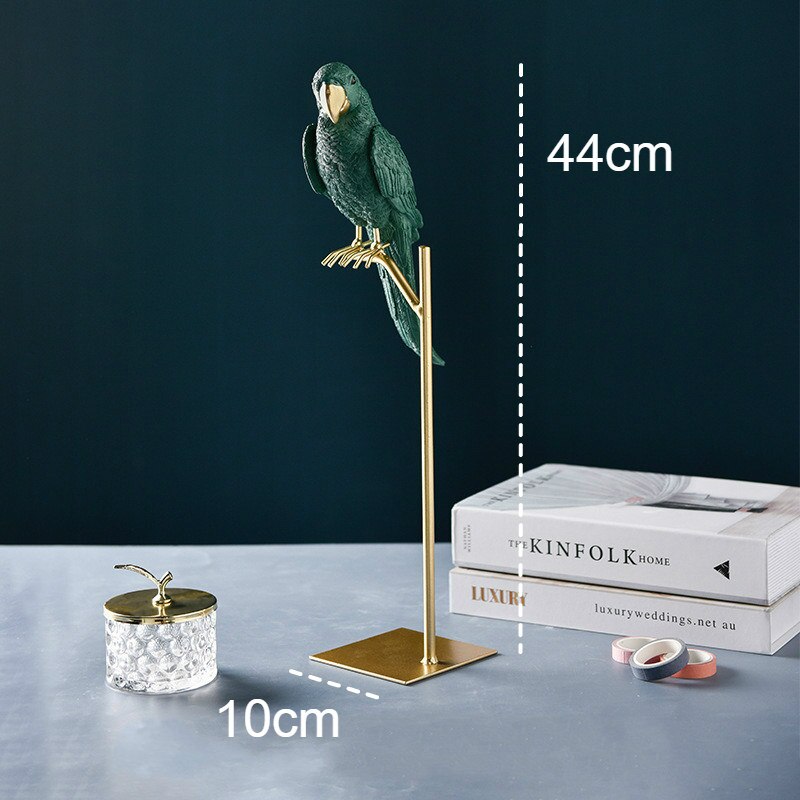 Figuras en miniatura con de loro y animal simulado de resina creativa de estilo nórdico, adornos para manualidades de pájaros, decoración moderna de oro para el hogar