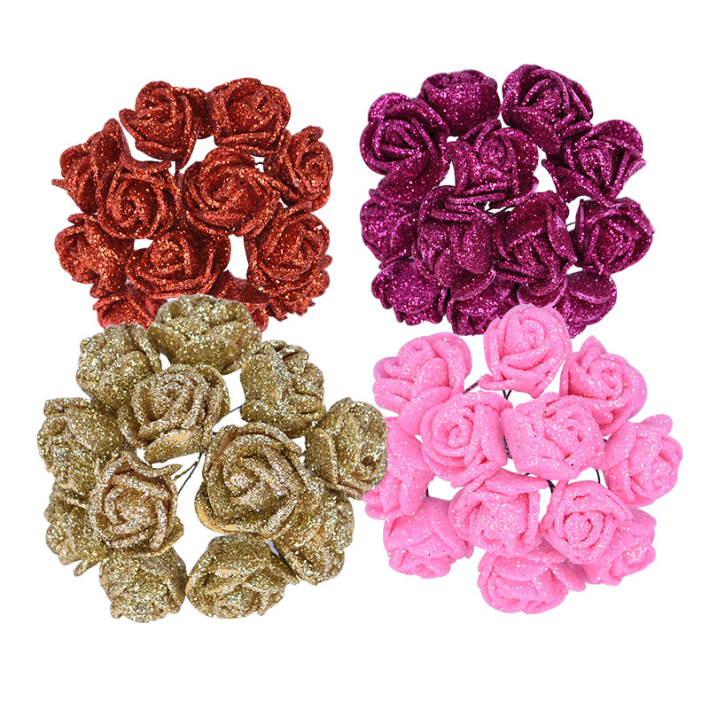 Ramo de flores artificiales de espuma con purpurina brillante, ramo decorativo de rosas de 2cm, decoración para de boda, 72 Uds.