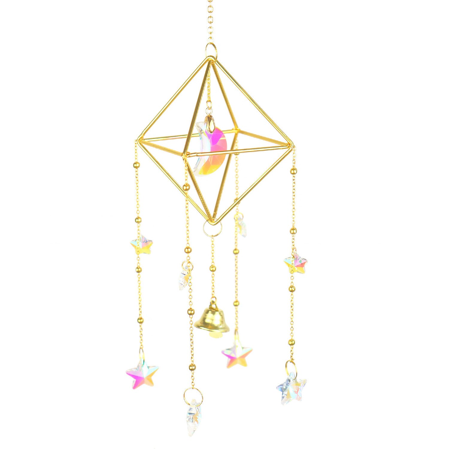 Crystal Suncatcher Wind Chime Prism Rainbow Light Chaser Bells Moon Star Boho Hanging Window Garden Terrace Pendant Home Decor: Rose