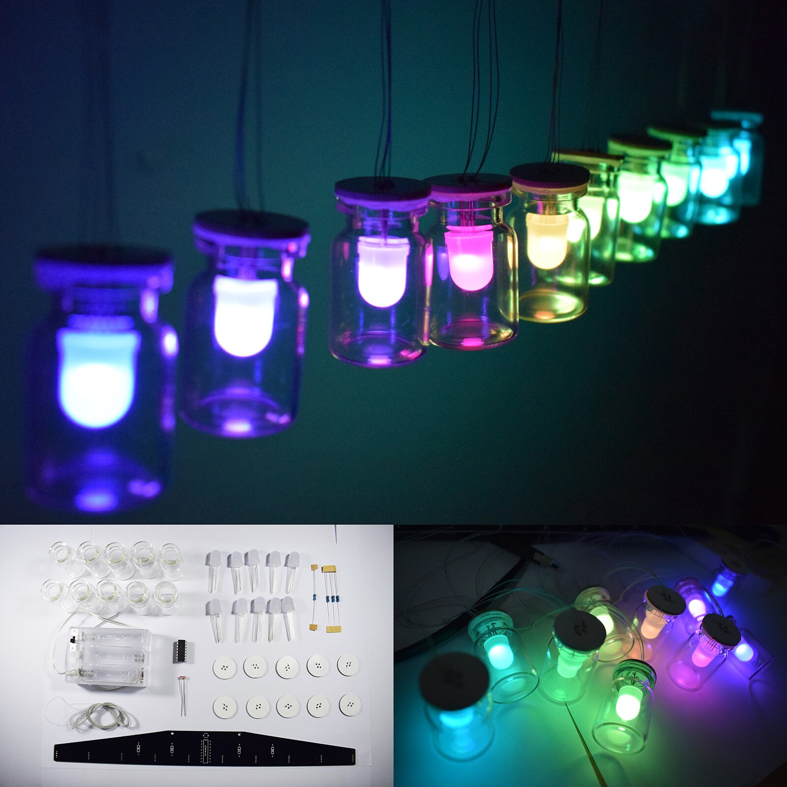 Rgb Rainbow Kleur Drijvende Led Aurora Glazen Simulatie Wind Chime Kleurrijke Aurora Lamp Diy Kit
