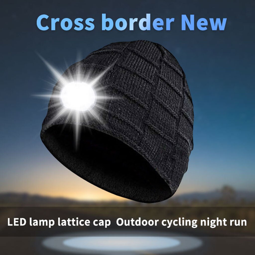 Unisex Outdoor Fietsen Wandelen Led Licht Gebreide Muts Winter Elastische Beanie Hoed Met Verlichting Xmas Voor Vriend: Black