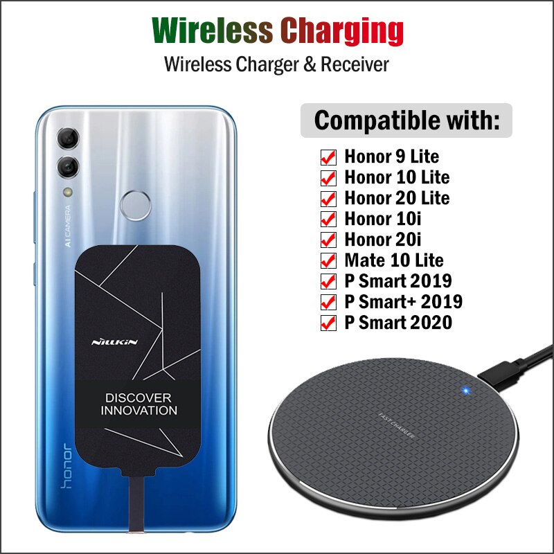 Adaptador de carga inalámbrica Qi para Huawei Honor 10i 20i 9 10 20 Lite Mate 10 Lite P Smart , cargador inalámbrico + receptor Micro USB