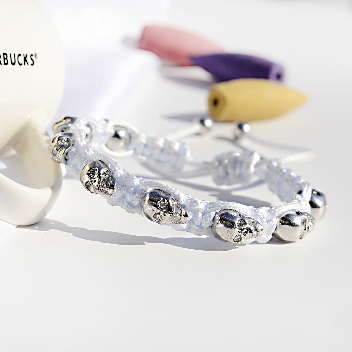 Pulsera trenzada a mano con calavera de circón para hombres y mujeres, cuentas de cobre, brazalete de cadena hecho a mano ajustable de Metal clásico: Marrón rojizo