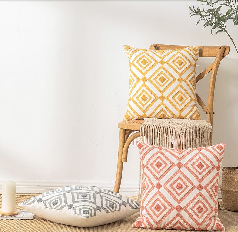 Keltainen harmaa vihreä pistekangas kirjonta tyynynpäällinen abstrakti geometrinen tyynynpäällinen kodin koristeellinen tyynyliina 45 x 45cm