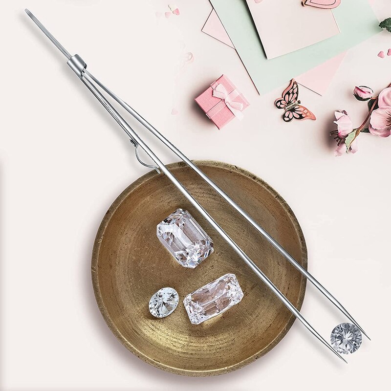 3 Stuks Diamond Stone Pincet Gem En Sieraden Pincet Rvs Slide Locking Gekarteld Fijne Puntige Tip Pincet
