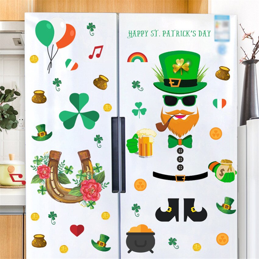 St. Patrick's Day Decorative Wall Stickers Irish Home decor Decal wallpaper Garland Clover Elf Window Glass Stickers