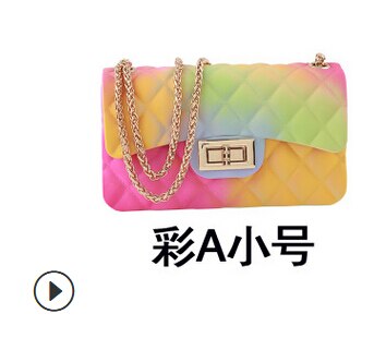 Women Ladies Jelly Chain Bag Women's Rainbow PVC Bag Shoulder Bag Handbag: A Small