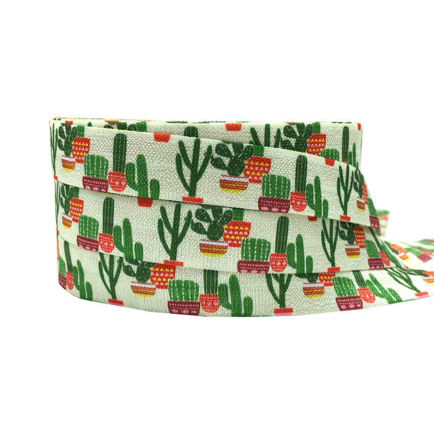 10Yards 16Mm Camper Farm Cactus Gedrukt Vouw Over Elastische Band Diy Haar Tie Band Kleding Accessoires Hoofddeksels Elastische band