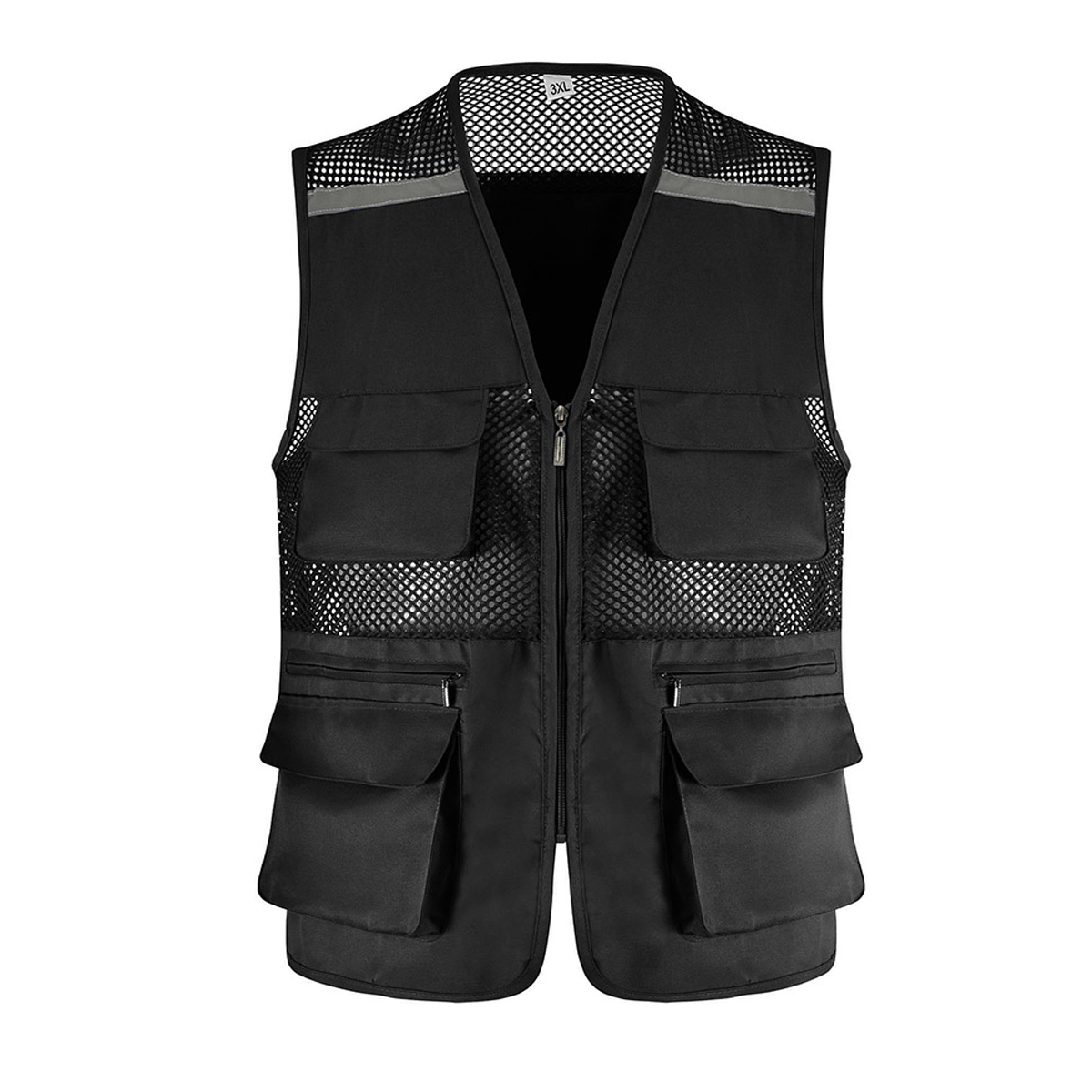 Men's Summer Mesh Fishing Vest Photography Work Multi-Pockets Outdoors Journalist's Vest Sleeveless Jackets: XXXL / WHITE