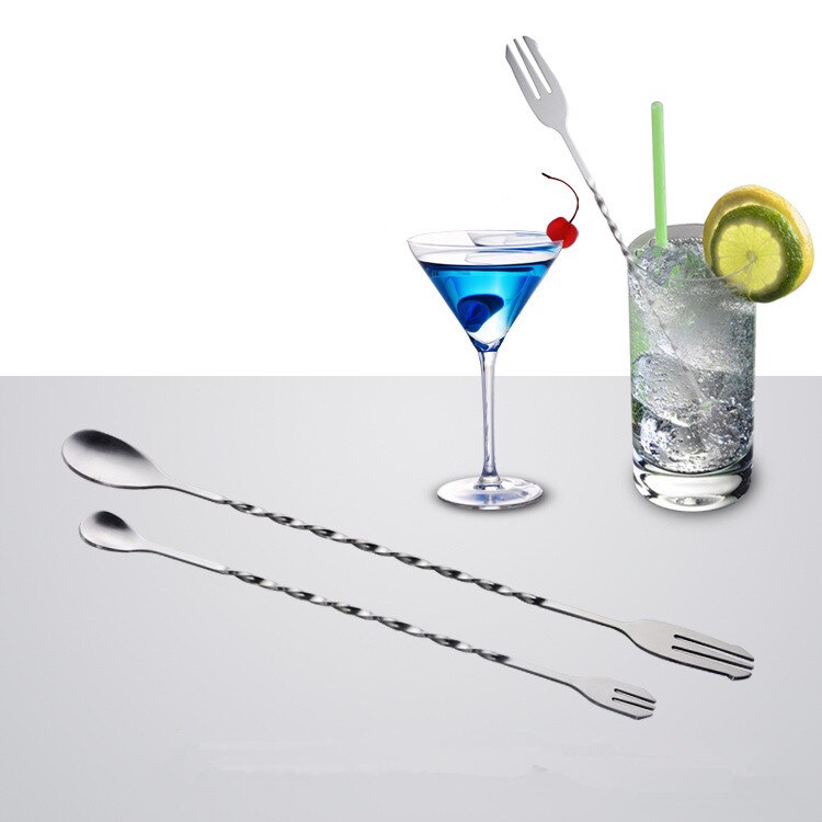 26cm Stainless Steel Swizzle Stick Stirrer Bar Spoon Mixing Fork Cocktail Picks Drink Muddlers Bartender Tools Kitchen Products