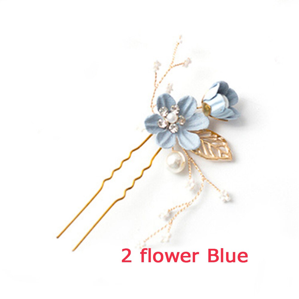 Carddoor biżuteria grzebienie do włosów niebieski czerwony różowy kwiat złote liście szpilki do włosów stroik Prom ślubne akcesoria do włosów: blue 2 flower