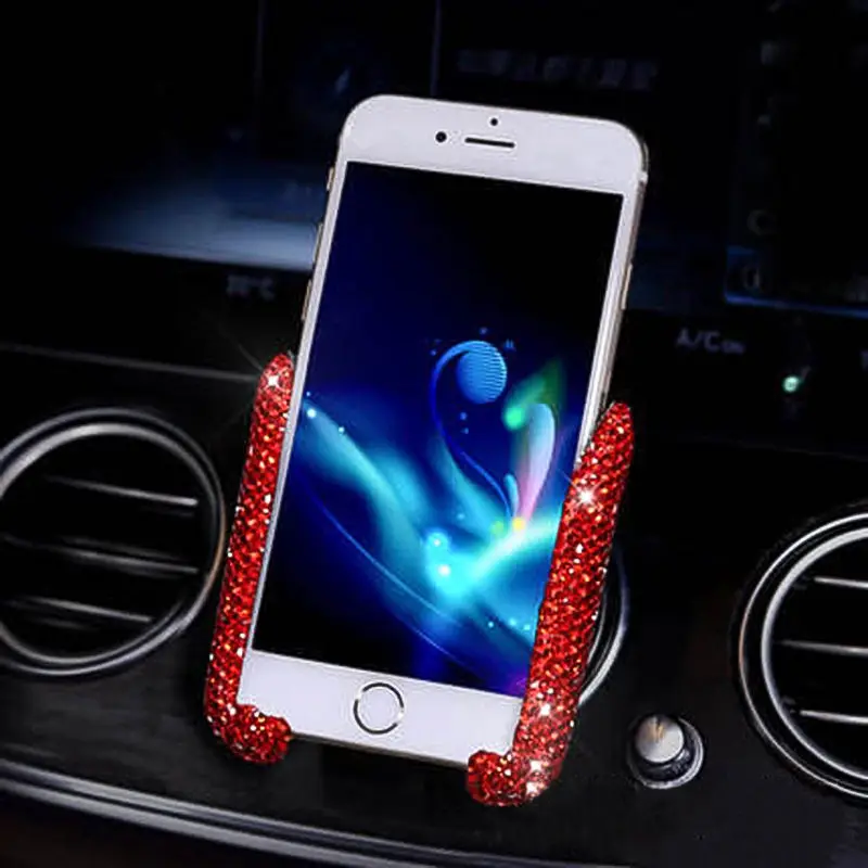 Diamond Crystal Car Phone Holder in Auto Stand Cellphone Bracket Holder for Phone Auto Stuff Bling Car Accessories for Women: Red