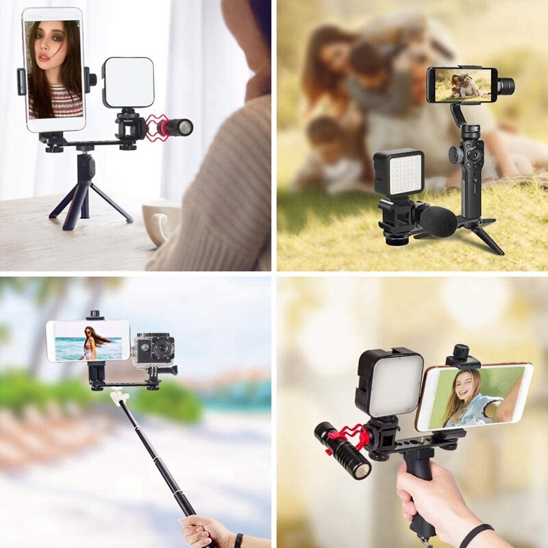 Triple Cold Shoe Extension Pole, Microphone Holder Extension Pole Holder with 1/4 3/8 Compatible Gimbal, Tripod, OSMO