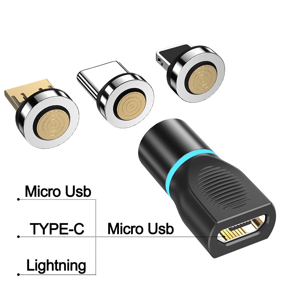 YKZ-adaptador magnético de carga de datos para iPhone, Samsung, Xiaomi, Microusb OTG: Micro to 3 heads