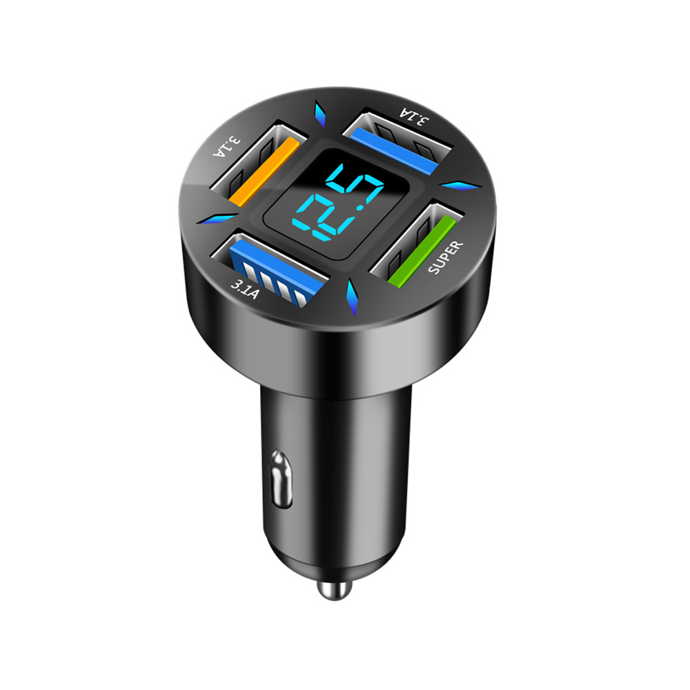 66 W Auto Volt Meter 4 Poorten USB Autolader Snel Opladen PD Quick Charge 3.0 USB C Auto telefoon Oplader Adapter Voor Telefoon Voltmeter: Zilver