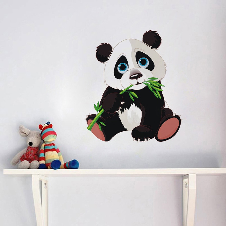 Interessant panda og bambus børnevæg klistermærke stue boligindretning baby værelse væg dekoration vinyl dyr vægmaleri