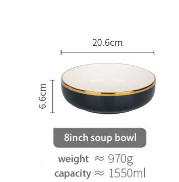 Plate Gold Inlay Round Dinner Plate Dish Tray Food Gold Edges Plate tableware Dinner dish: 8inch soup bowl