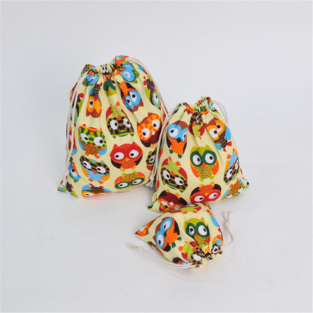 Canvas Drawstring Pouch Party Bag Print Owl Home Organizer Bag Size choosing