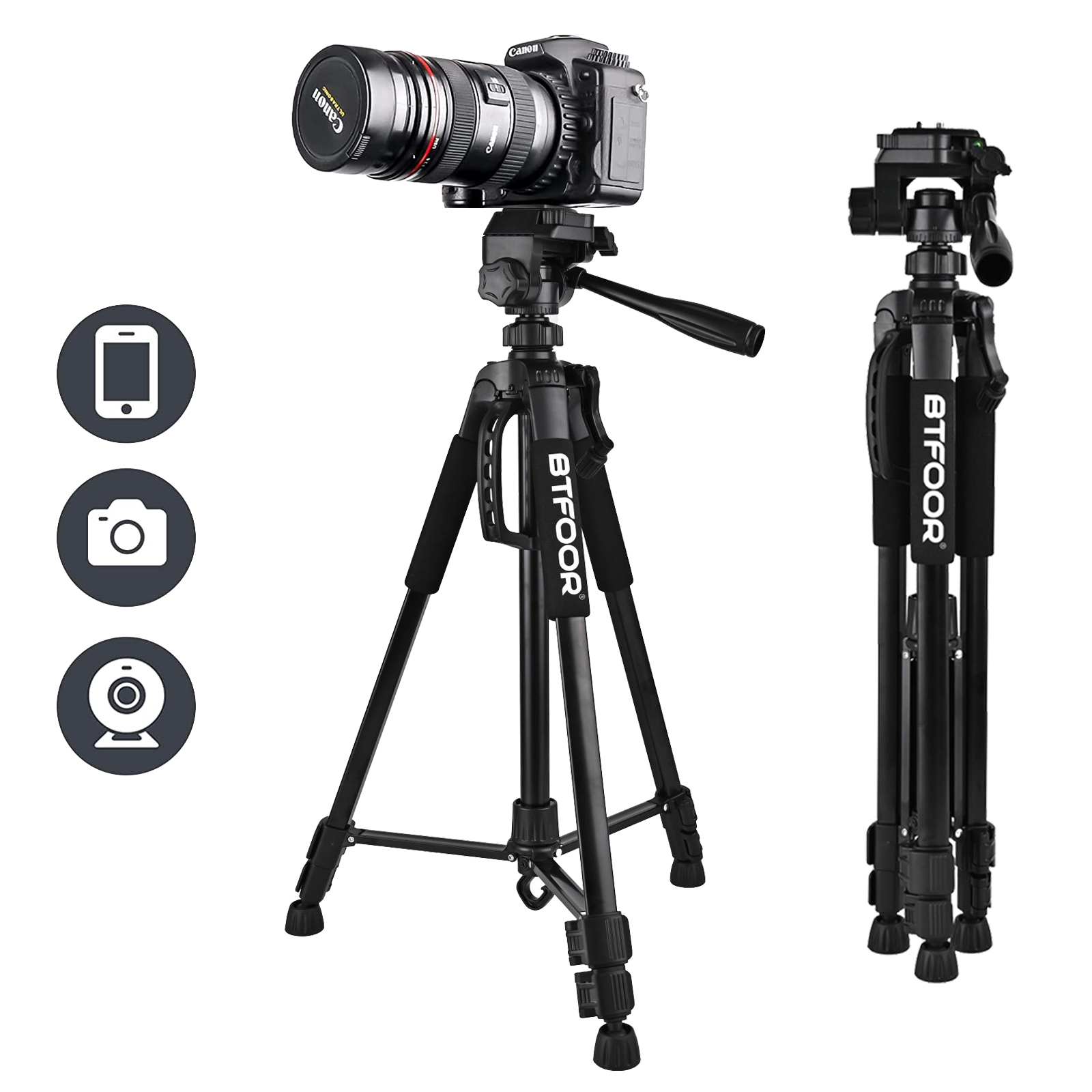 Tripé para câmera digital de viagem, 55 polegadas, 140cm, profissional, alumínio, suporte alto para telefone com placas rápidas, montagem pan head para dslr slr