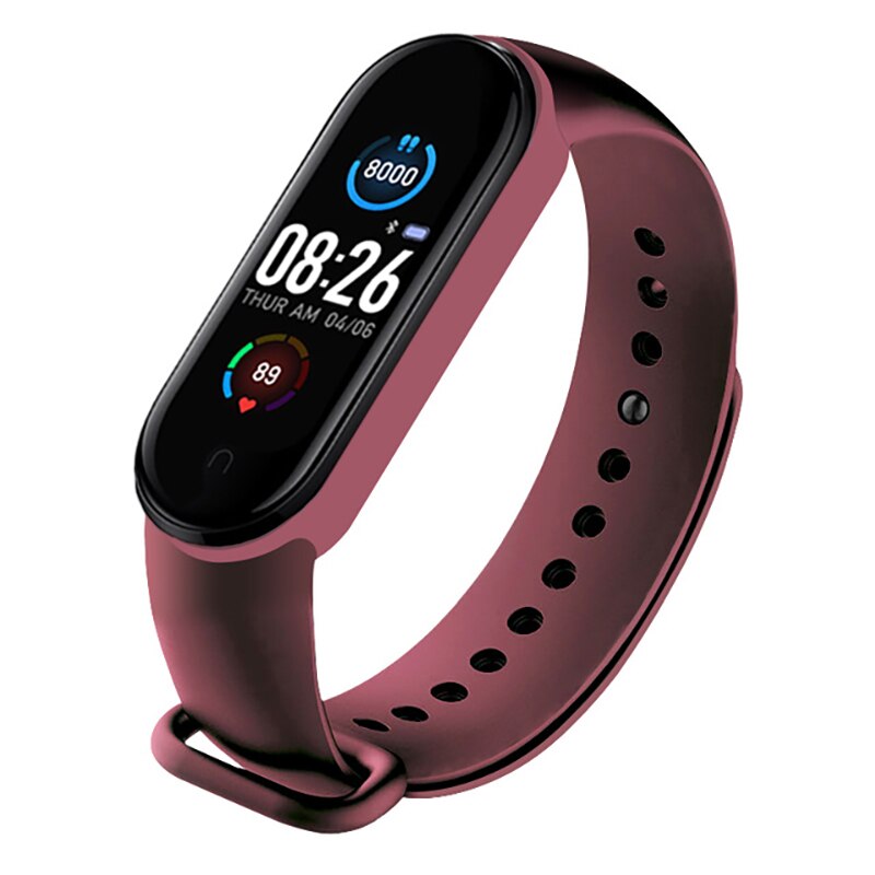 M5 Smart Band Fitness Trcker Sport Bracelet Pedometer Heart Rate Blood Pressure Bluetooth Health Wirstband Weather Smartwatch: Wine Red