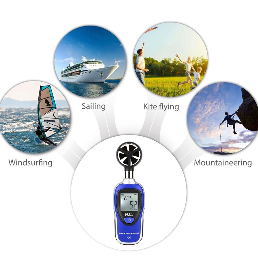 FLUS Portable Anemometer Thermometer Wind Speed Gauge Meter Anemometro Windmeter LCD Display Digital Handheld Tester