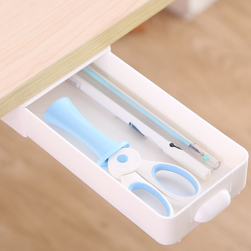 Wall-mounted Hidden Table Under Paste Desk Drawer Organizer Pen Stationery Storage Box Case Desk Drawer Box Kitchen Cocina: white