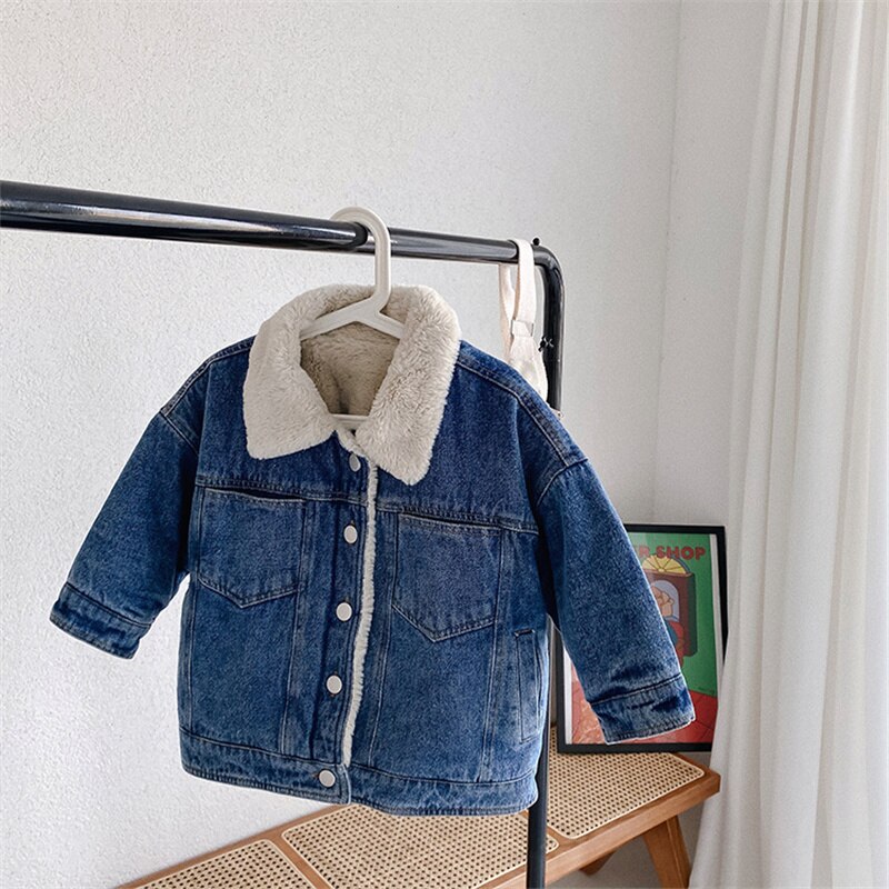 Winter Toddler Kids Warm Thick Denim Jackets Korean style Boys Girls Thick Fur Coats Coats: 12M