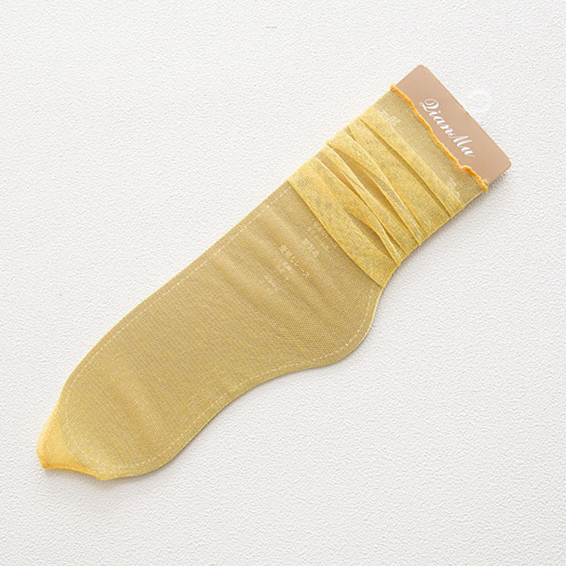 Calcetines de mujer ligeros y transpirables de tul rizado calcetín de malla Retro Sexy elástico transparente ultrafino calcetín fresco para niñas: Beige