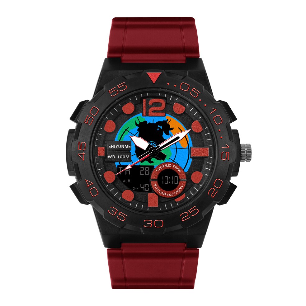 Shiyunme Mode Led Dual Display Mannen Outdoor Sport Horloge Dial Kalender Waterdichte Lichtgevende Horloges Часы Мужские: red
