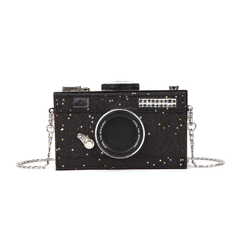 diamond purses crystal women clutch bag ladies clutch evening camera shape bag: BLACK