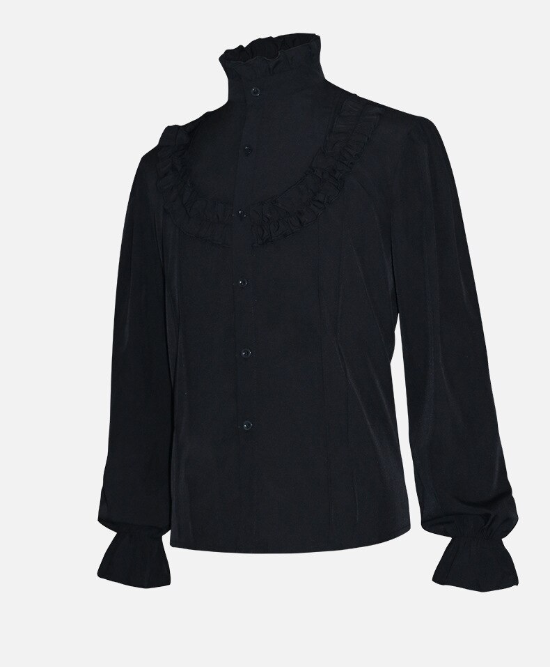 Camisa Medieval de estilo victoriano para hombre, ropa gótica con volantes blancos, cuello levantado, manga farol, Vintage, Top, , banquete, uso diario