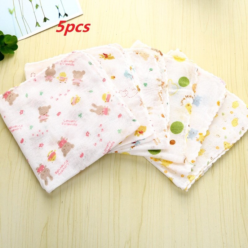 Toalla de Saliva bebé de algodón de punto puro para bebé, pañuelo cuadrado pequeño, toalla suave de dibujos animados para Saliva, toalla para la cara del bebé recién nacido: 5pcs01