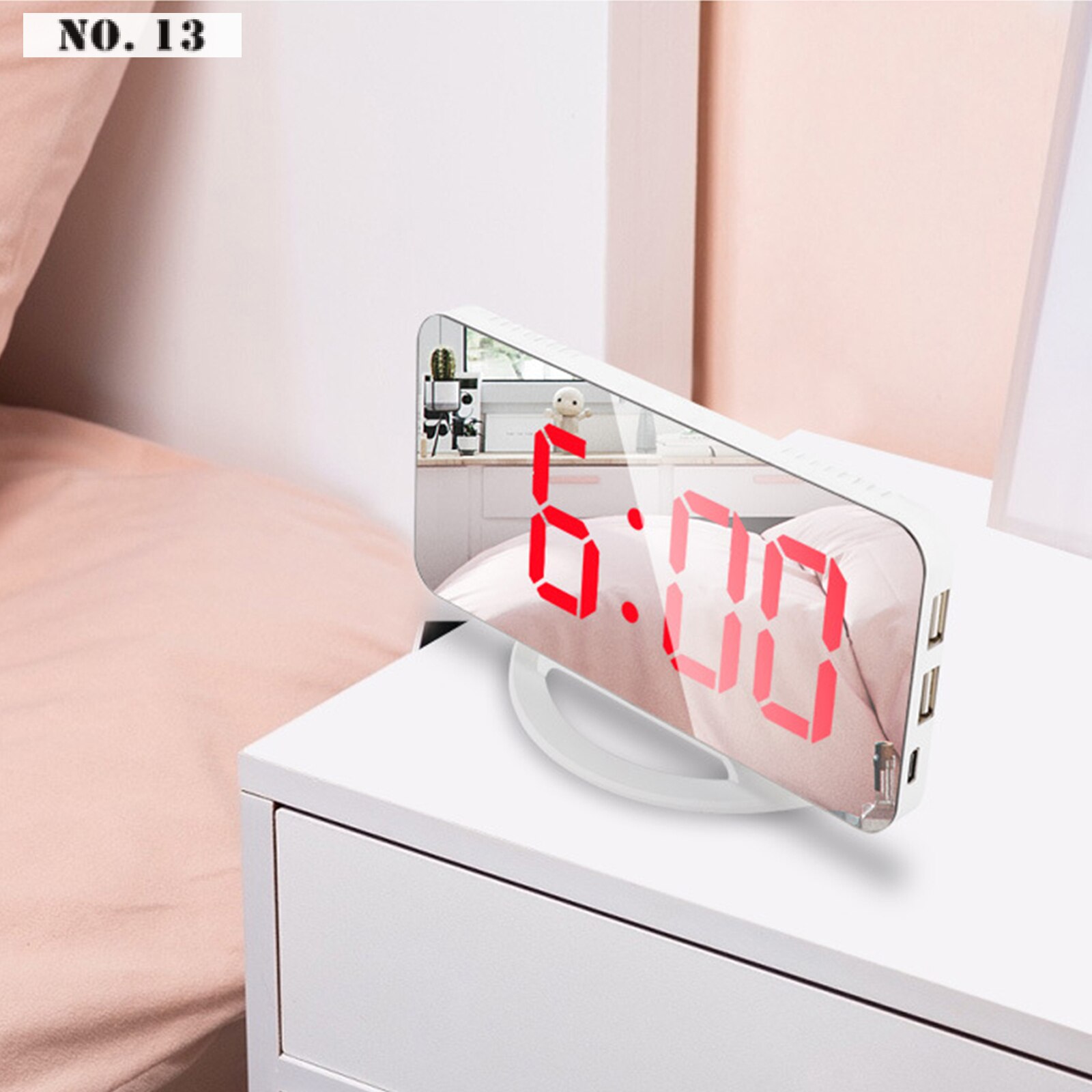 Digital Clock Multifunctional LED Makeup Mirror Digital Alarm Clock Mirror Automatic Photosensitive Electronic Desk Clock Cool