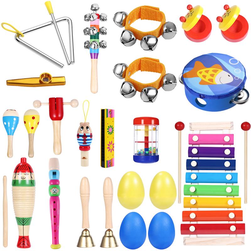 23 stk percussion musikalsk legetøj sæt børn småbørn musikalsk legetøj band rytme kit instrumenter til førskolepædagogiske værktøjer