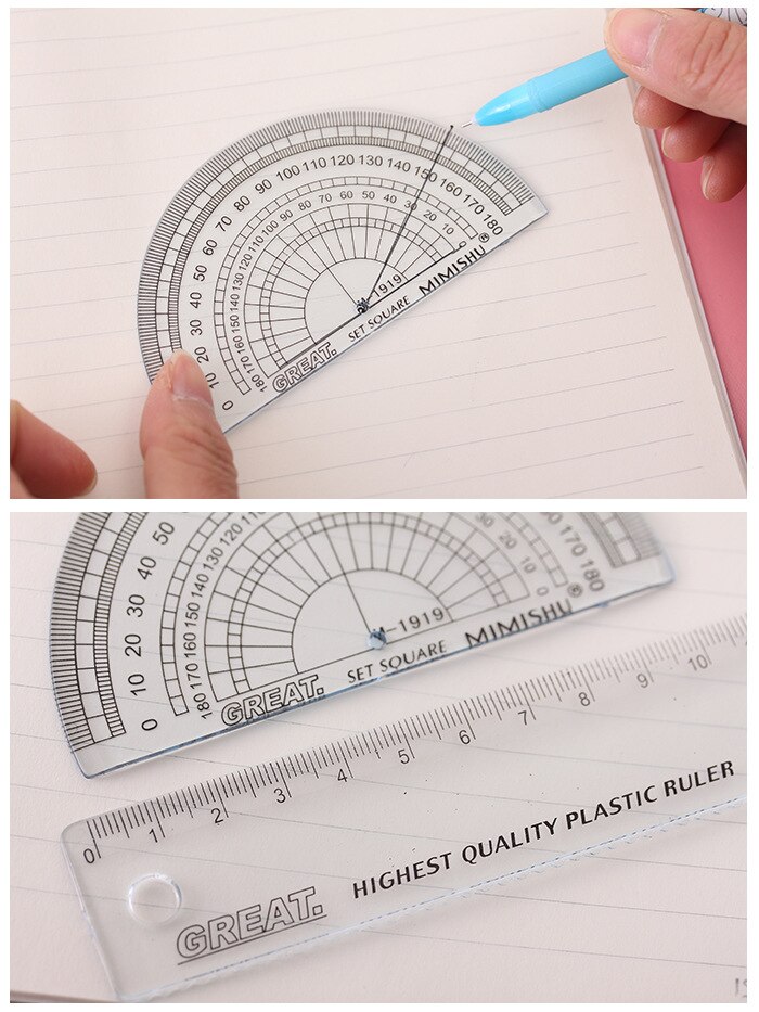 4Pcs/Pack 15cm Ruler Set Plastic Ruler Measuring Straight Ruler Triangle Ruler Tool Student Stationery E0363